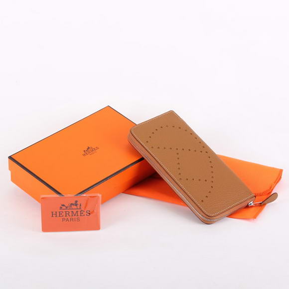 1:1 Quality Hermes Togo Leather Perforated Zippy Wallet 9032 Coffee Replica